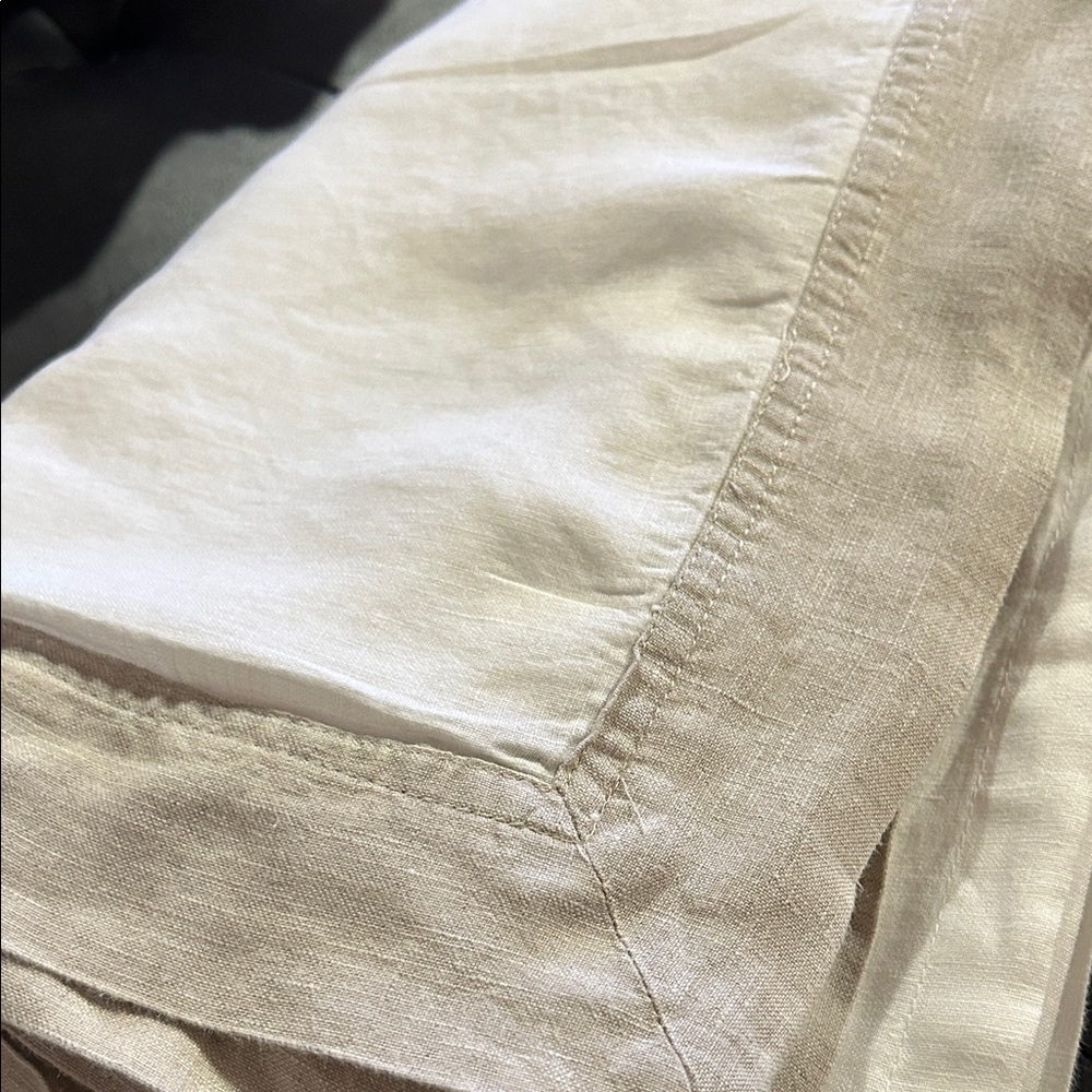 Quince European Linen Bordered Pair of Queen Shams White and Flax
